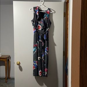 Black white stripe floral jump suit cropped